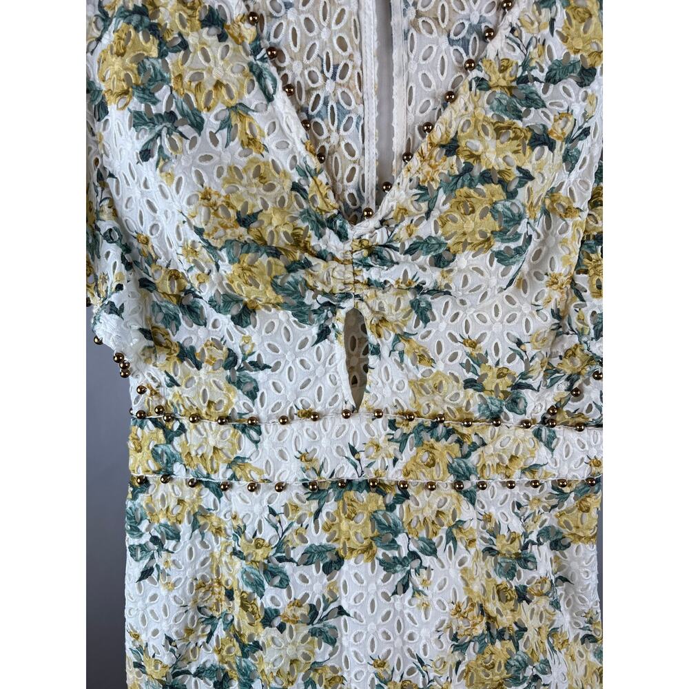 La Maison Talulah Floral Eyelet Beaded Cutout Mini Dress Size S - Picture 11 of 12